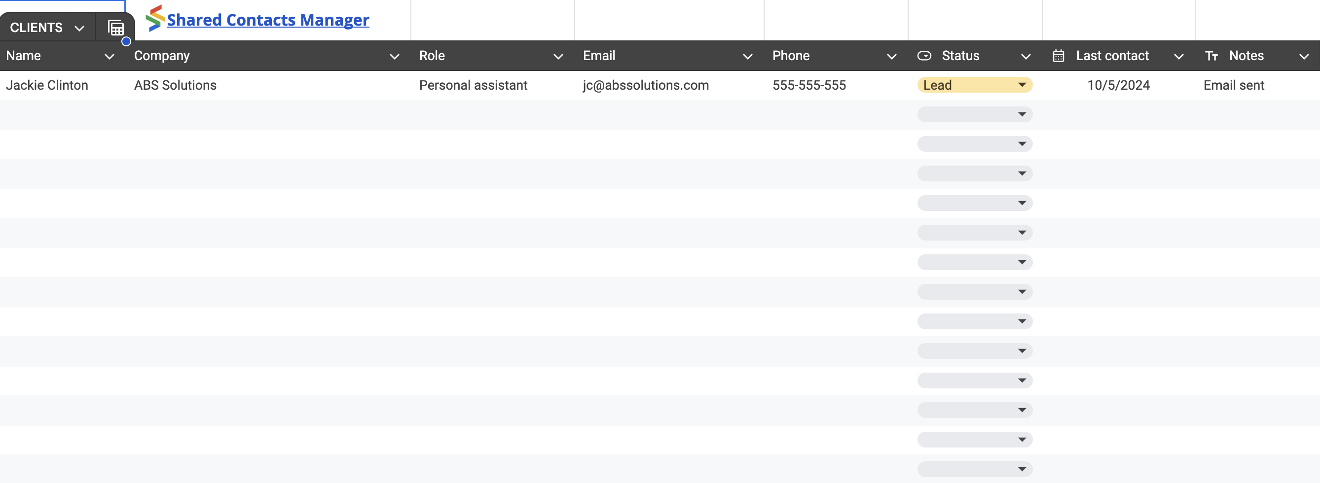 业务联系人列表模板的截图